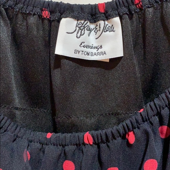 VINTAGE JEFFREY/DARA EVENING TOP RUFFLED NAVY POLKA DOT SIZE 10 - Picture 3 of 6